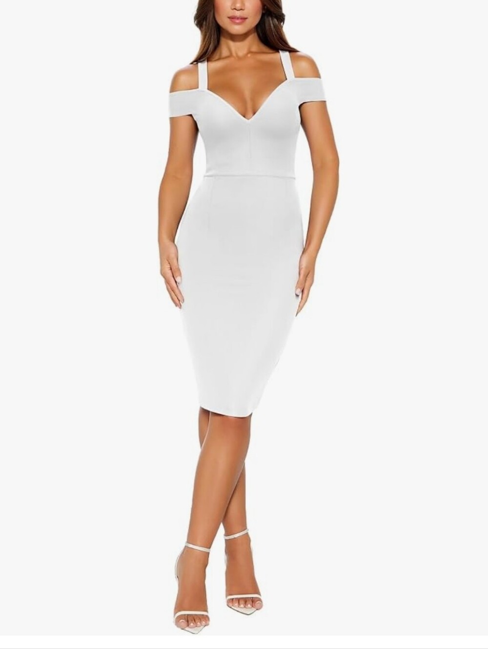 Hybrid & company White Cold-Shoulder V-Neck Midi Dress.  Sz 3x.  NWTs